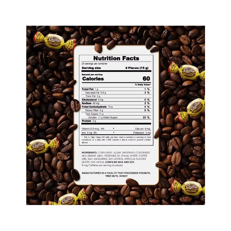 Coffee Delight Hard Candy Coffee Snacks, Colombian Coffee, Individually Wrapped,
