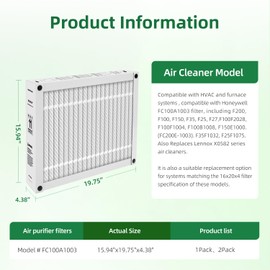 16x20x4 Furnace Filter Replacement MERV 11 Compatible with Honeywell FC100A1003,HVAC Foldable (Actual Size: 15.94 x 19.75 x 4.38 In) (2-Pack)