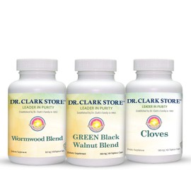 Dr Clark Store Intestine Support & Cleanse Kit - with Freeze-Dried Green Black Walnut Hulls, Wormwood, and Cloves-Helps Maintain Optimum Intestinal Function - Vegetarian Capsules
