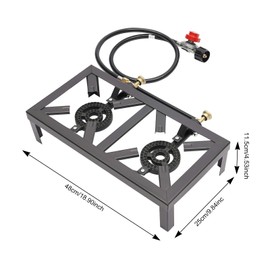 KONKENIE 8000W Portable Double Burner Outdoor Gas Stove 2 Burners Propane BBQ Cooker w/Adjustable 0-10Psi Regulator Hose Table Gas Stove for Patio Camping Hiking Turkey Fry Black(18.9x9.84x4.53in)