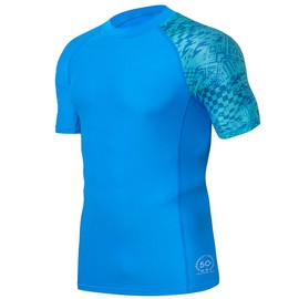 HUGE SPORTS Men's Splice Sun Protection Rash Guard Short Sleeves(Blue Digital,L)