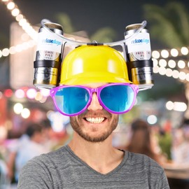 Relaxdays Relaxdays 10022789_48 Party Trinkhelm, Helm mit Schlauch, für 2 Dosen Bier, Spaßartikel Fasching u. Fußball, lustiger Bierhelm, gelb, Unisex – Erwachsene, 1 Stück