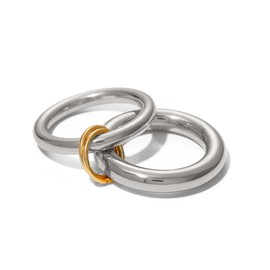 DONDO'S Heavy Fit Chic Two-Tone Link Connected Rings Interlocking Stackable Ring Maximalist Style Jewelry for Women Gift (style 1, 8)