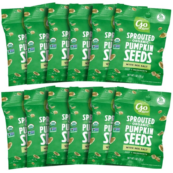 Go Raw Pumpkin Seeds with Sea Salt, Grab and Go Single-Serve, 1 oz. Bags (Box of 12) — Keto | Vegan | Gluten Free | Organic | Superfood