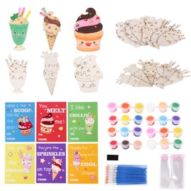 24 PCS Ice Cream Wooden Painting Crafts Gifts Coloring Magnet Ornaments Kids Ice Cream Party Decorations for Art Party