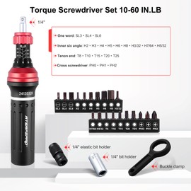 Torque Screwdriver - 21-Piece Torque Screwdriver Set Includes Flat, Hex and Phillips, Adjustable 10-60 Inch Pound Torque Wrench for Tools, Bike Repair, and Mounting