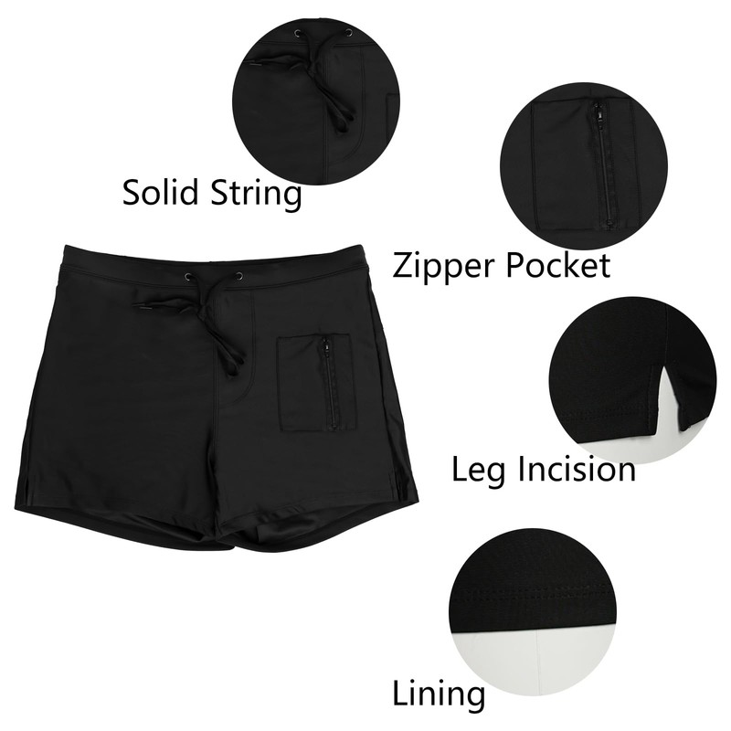 Men's Swim Shorts with Zippered Pockets,Men's Swim Trunks with high