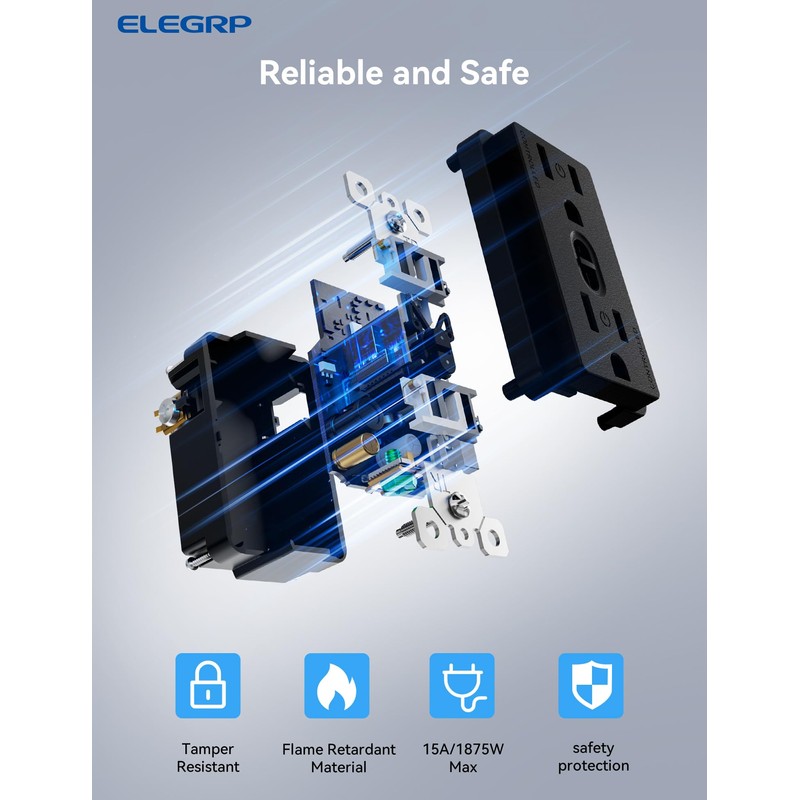 ELEGRP Smart in-Wall Outlet, 2.4GHz Wi-Fi Smart Receptacle Compatible with