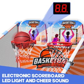 2-Player Arcade Basketball Game Set,Upgraded Indoor Hoop with LED Light Electronic Scoreboard 4 Balls,Carnival Games Sports Toys Kids 3-12 for Home Party Backyard Outdoor Boys Girls Toddlers Gifts