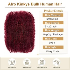 Afro Twist Human Hair 16 Inch Afro Kinkys Bulk Human Hair 40g/Bundle Human BraidingHair for Loc Extensions Marley Twist BraindingHair (16inch, 1Bundle)