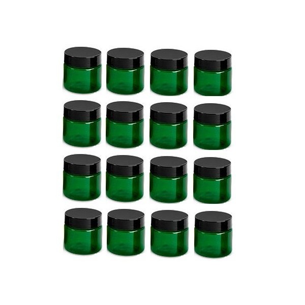 Nakpunar 1 oz Green Plastic Jars with Black Lids - Set of 16