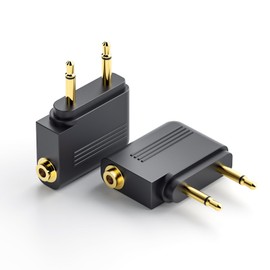 SQERO Airplane Headphone Jack Adapter, Dual 3.5mm Male to 3.5mm Female Jack AUX Adapter for Bluetooth Wireless Transmitter Receiver, Flight/Travel/TV/Gym, Gold Plated (2, Black)