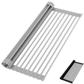 HANZENMA Roll Up Dish Drying Rack Over The Sink Kitchen Roll Up Sink Drying Rack Multipurpose Foldable Sink Drying Mat, Heat-Resistant, Anti-Slip & Anti-Rust Dish Rack for Kitchen, 20.5" x 13", Grey
