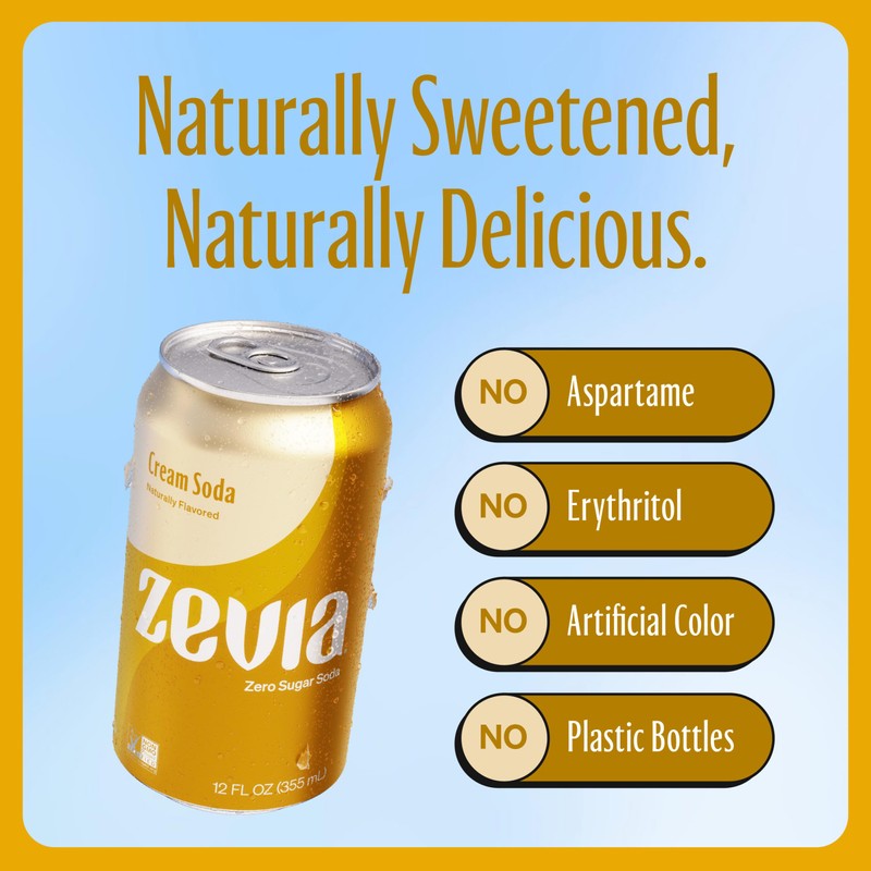 Zevia Zero Sugar Cream Soda, 12 Ounce Cans (Pack of