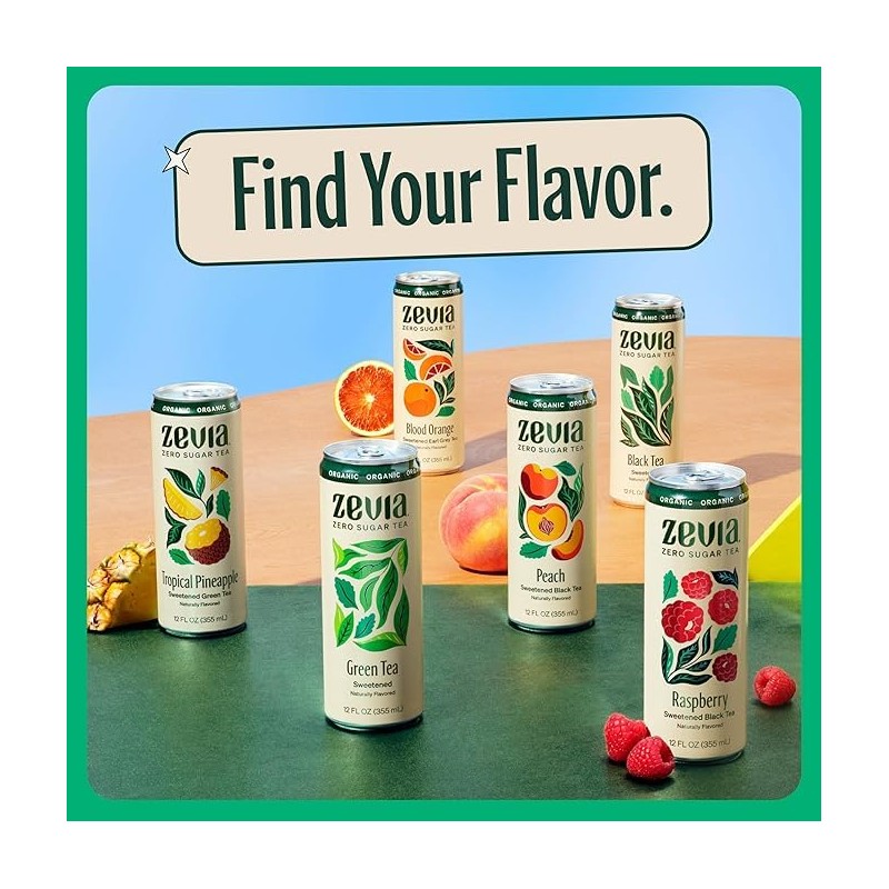 Zevia Organic Sugar Free Iced Tea, Tea Refresher Variety Pack,