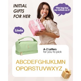 Vogewood Gifts for 9 10 11 12 13 14 15 16 17 18 19 Year Old Girls, Travel Makeup Bag with Handle, Initial Double Layer Cosmetic Bag with Makeup Brush Organizer, Gifts for Friends Female Mom