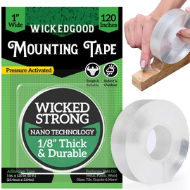 WickedGood Strong Double Sided Tape - Nano Double Sided Mounting Tape with Heavy Duty, Waterproof Adhesive for Indoor, Outdoor Use, Multi Purpose for Wall, Hanging Picture Frames, Carpet
