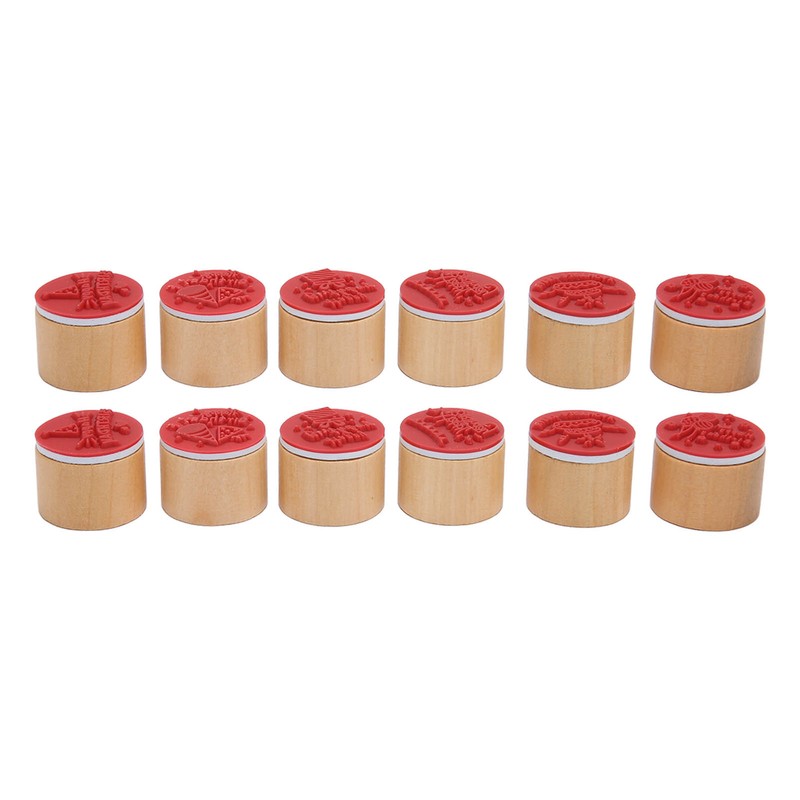 12Pcs Birthday Stamps Wooden Handle Assorted Style Clear Pattern Wooden