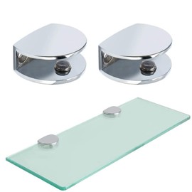 2 x Frameless Rectangular Adjustable Glass Brackets for Heavy Duty Shelf Polished Chrome