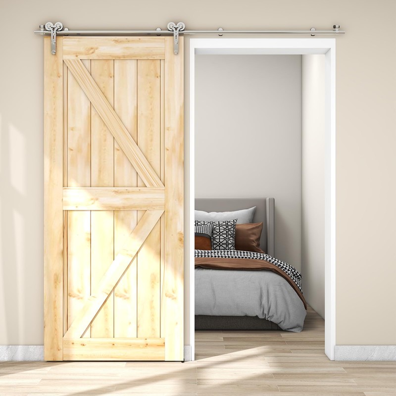 CCJH 4FT Barn Door Hardware Sliding Track Kit Stainless Steel