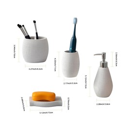 Bathroom Accessory Sets，4 Piece Bathroom Organizer Countertop with Toothbrush Cup,Soap Dispenser,Soap Dish,Tumbler，Imitated Resin Kits Retro Minimalist Style (Classical White)