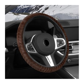 Bittwee 15 Inch Car Steering Wheel Cover, Winter Warm Plush Fluffy Non-Slip Automotive Steering Wheel Protector for Man Woman, Vehicle Interior Accessories Universal for SUV, Truck, RV（Coffee）