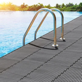 tonchean 3X10 Ft PVC Drainage Pool Mat for Deck Non-Slip Mesh Hollow Wet Area Floor Mats 0.22'' Thick Waterproof Pool Deck Rug for Kitchen, Bathroom, Patio, Bar, Indoor & Outdoor Use, Grey