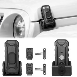 Locking Hood Latch with Keys, Hood Catch Compatible with 2018-2025 Jeep Wrangler JL JLU 4XE Jeep Gladiator JT, Anti-Theft Hood Lock Catch Latches Accessories, Dust and Water Resistant, 1 Pair, Black