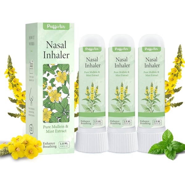PUFFIAIR Mullein Nasal Sticks (3 Pack) 丨Pure Mullein & Mint