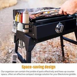 RUSFOL Stainless Steel Griddle Caddy with Magnetic BBQ Utensils Strip for 28"/36" Blackstone Griddles, with a Allen Key, Space Saving BBQ Accessories Storage Box, Free from Drill Hole&Easy to Install