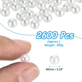 sourcing map 2600pcs 6mm White Pearl Beads ABS Faux Pearls Vase Fillers 300g Ornament Filler for Crafts Centerpieces Jewelry Making Aquarium Decoration