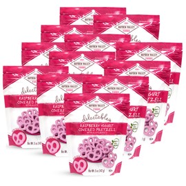 Hayden Valley Foods Raspberry Yogurt Covered Pretzels - 5 oz Bags (Pack of 12) - No Artificial Flavors, Preservatives or Colors - Pink Bulk Sweet Snacks