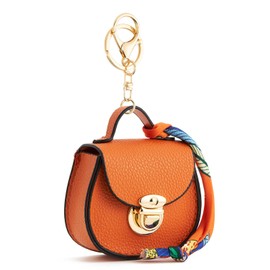 WOZEAH Mini Backpack Keychain for Women,Small Change Pouch Coin Purse Snap Button with Key Headset Bag（Orange）