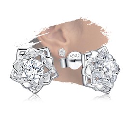 Sterling Silver Rose Flower Earrings Star Charms Hypoallergenic Fashion Stud Jewelry Birthday Gift for Women