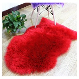 Hrlace Lambskin Sheepskin Rug Faux Fur Rug Lambskin Rug Longhair Soft Fluffy Chair Cushion Imitation Wool Bed Rug Sofa Mat for Chair Sofa Bedroom Red 65 x 100 cm