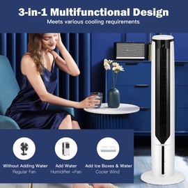 DORTALA Evaporative Air Cooler, Swamp Cooler with Humidifier, Remote Control, LED Display, 9H Timer, 4 Ice Packs, 3 Modes & 3 Speeds, Portable Windowless Air Conditioner for Small Room