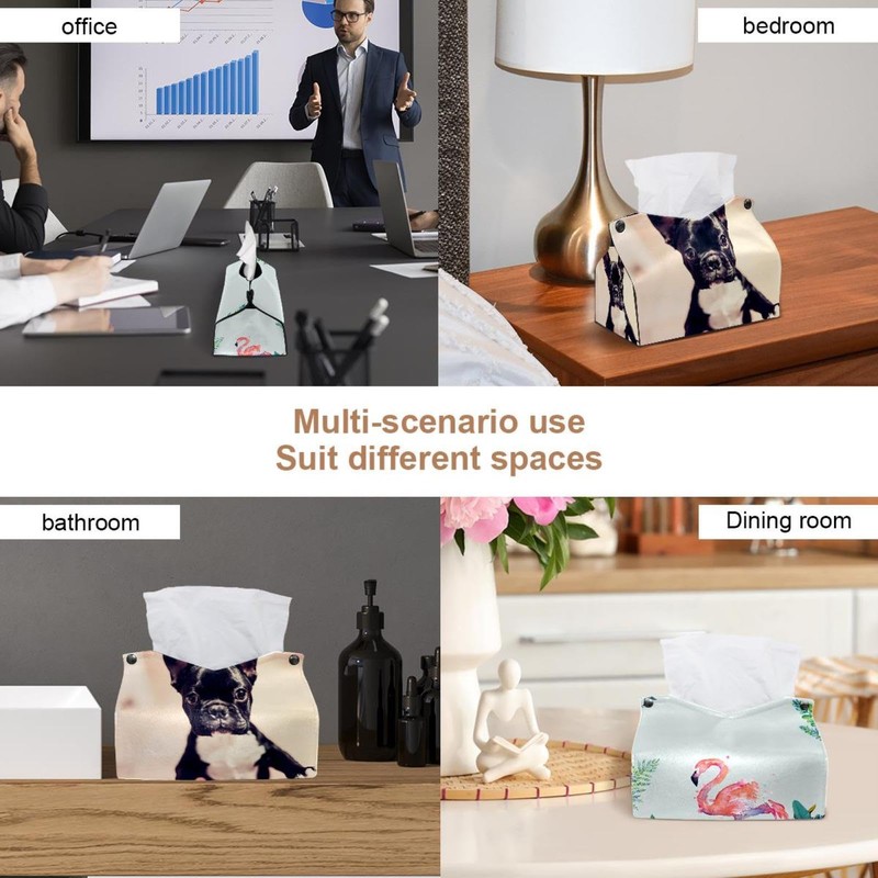 2 Pack Tissue Box Cover Holder, Pet French Bulldog Rectangle