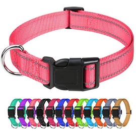 TagME Reflective Nylon Dog Collars, Adjustable Classic Dog Collar with Quick Release Buckle for Extra Small Dogs, Baby Pink, 5/8" Width