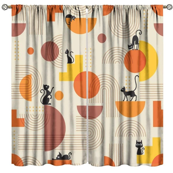 HZOHNAGO Mid Century Black Cat Curtains Boho Abstract Geometric 1950s