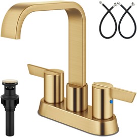 GBBNE Bathroom Faucet 4 Inch Centerset 3 Hole,Double Handle Faucet for Bathroom Vanity with Supply Lines and Pop-Up Drain Brushed Gold