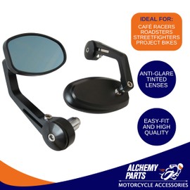 Motorcycle Bar End Mirrors Convex Rear Side View Wing for 22mm 7/8 inch Handlebars including Renthal 360° Rotatable Easy Fit