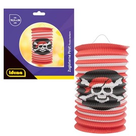 Idena 30424 30424 Pirate Lantern, Approx. 15.5 x 26 cm, Red/White Paper Lantern with Pirate Flag, Children's Train Lantern for Saint Martin and Festival of Lights