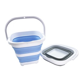 SAMMART 5L (1.3 Gallon) Collapsible Rectangular Handy Basket/Bucket (Grey + Baby Blue (Set of 2))