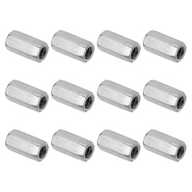 PATIKIL M6 x 1-Pitch 304 Stainless Steel Hex Coupling Nuts, 12Pcs 18mm/ 0.7" Length Coarse Fully Threaded Rod Coupling Nut Studding Connector Fasteners, Silver Tone