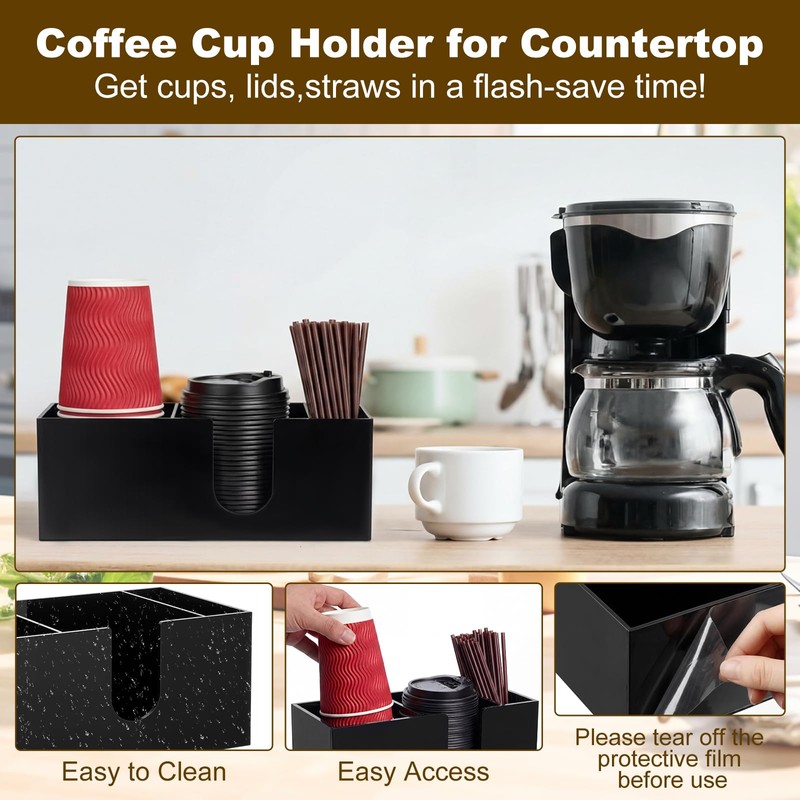Fiwochic 2 Pcs Acrylic Coffee Cup Holder with 3 Compartments