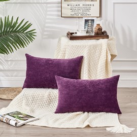 GAWAMAY Lumbar Support Pillow Decorative Rectangle Throw Pillow Covers 12"x20" Inch Set of 2, Super Soft Chenille Fall Pillowcase for Living Room Bedroom Sofa Couch Cushion Cover Purple 30x50cm