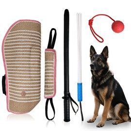 LECEHIVO 5 Pcs Dog Training Set Interactive Professional Equipment with 2 Training Sticks Dog Sleeve Pillow Tug Toy and Rubber Ball for K9 Puppy Fetch Biting (Red)