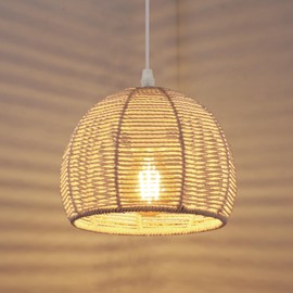 Riserva Rattan Pendant Light, Boho Pendant Lamp, Retro, E27 White Metal Pendant Light for Bedroom, Living Room, Dining Room, Hallway, Kitchen, 20 cm