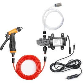 JHJMZC Pressure Washer Portable Intelligent Electric Pump 100W 160 PSI 12V Portable Pressure Powerful Washing Kit with 21.3 Feet PVC Hose for Home, Car, Garden, Projects(Black Hose)