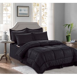 Elegant Comfort Luxury Best, Softest, Coziest 8-Piece Bed-in-a-Bag Comforter Set Silky Soft Bamboo Pattern Complete Set Includes Bed Sheet Set with Double Sided Storage Pockets, King, Black